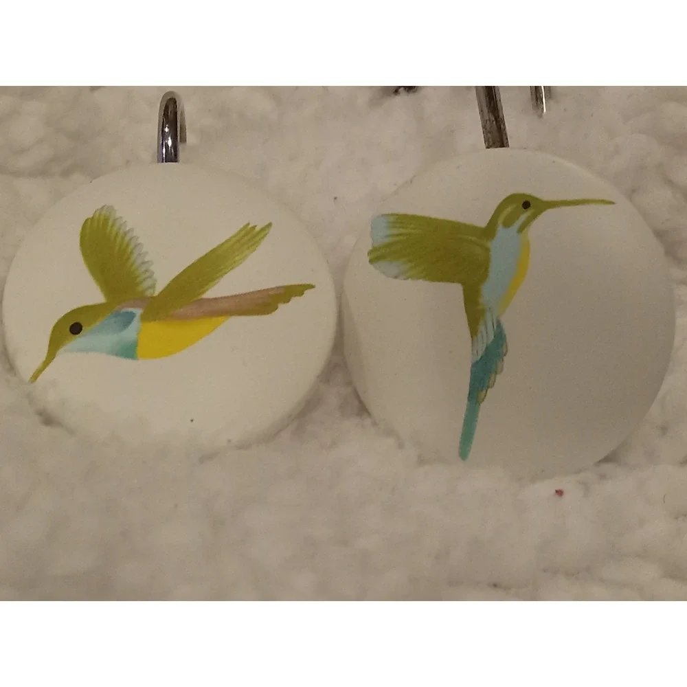 New Set‎ of 12 Humingbird Shower Curtain Hooks Whimsical Cottage Coastal Garden